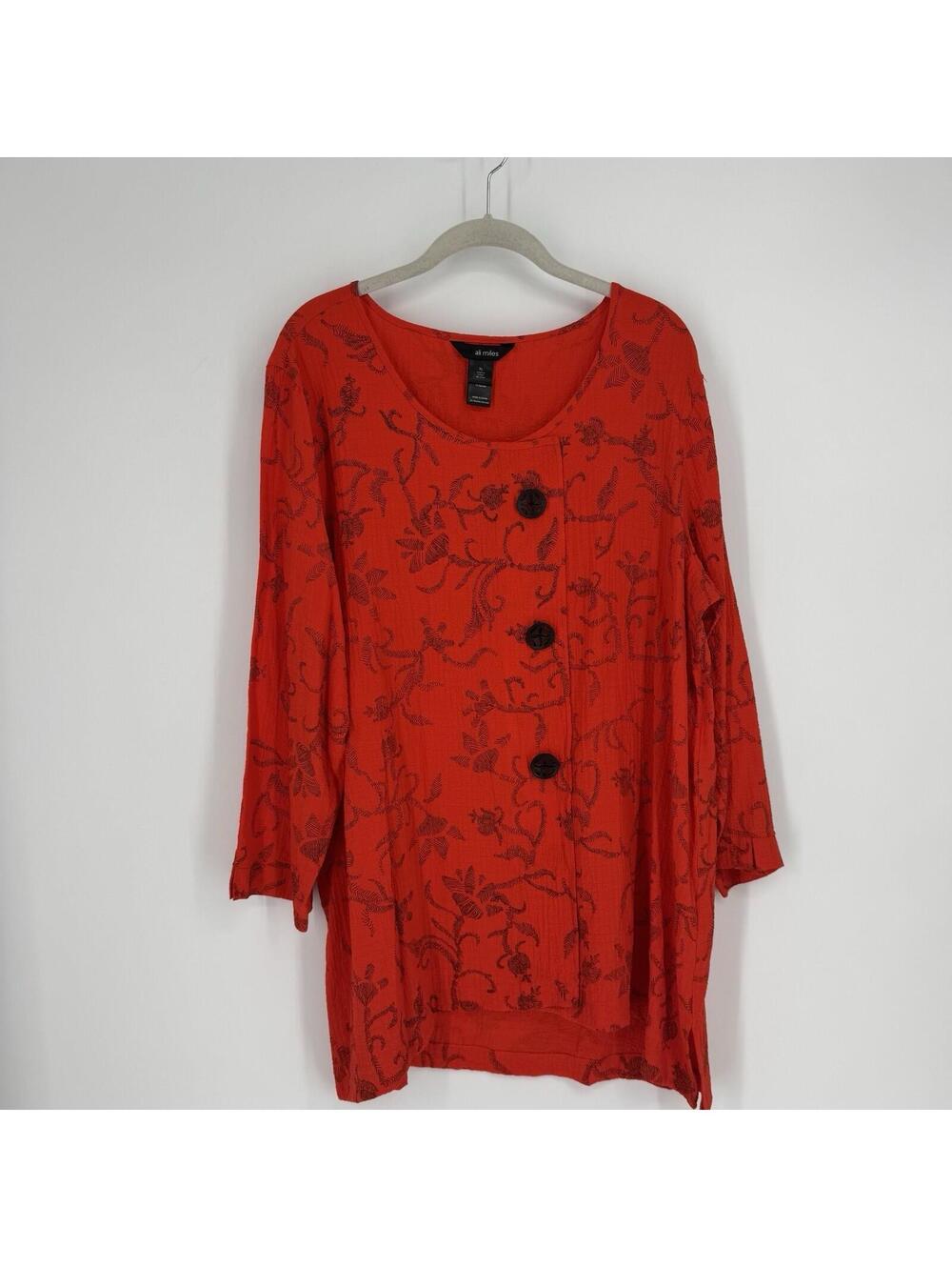 Ali Miles Top Women’s XL orange artsy art to wear colorful tunic oversized